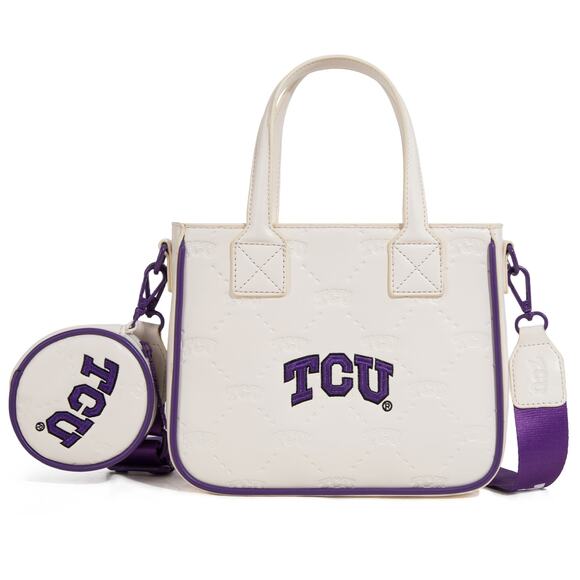 TCU Horned Frogs Light Beige Tote/Crossbody Bag w/ Coin Purse NWT NCAA Official - Picture 1 of 6